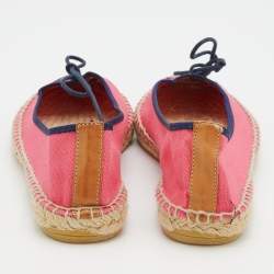 Pre Owned Tory Burch Pink Canvas Espadrille Ballet Flats Size 38