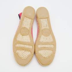 Pre Owned Tory Burch Pink Canvas Espadrille Ballet Flats Size 38