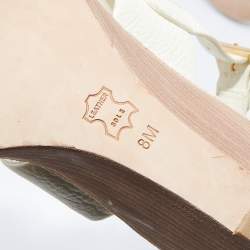 Pre Owned Tory Burch Cream Leather Wedge Sandals Size 38