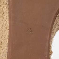 Pre Owned Tory Burch Metallic Gold Leather Thatched Espadrille Platform Wedge Sandals Size 38