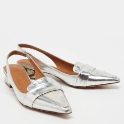 مملوكة مسبقًا صندل توري برش جلد فضي فتحة كعب مقاس 40