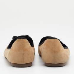 Pre Owned Tory Burch Beige Suede Bow Smoking Slippers Size 38.5