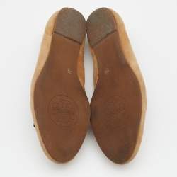 Pre Owned Tory Burch Beige Suede Bow Smoking Slippers Size 38.5