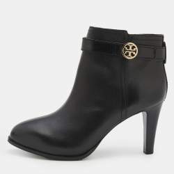 مملوكة مسبقًا Tory Burch Black Leather Ankle Length Boots Size 38.5