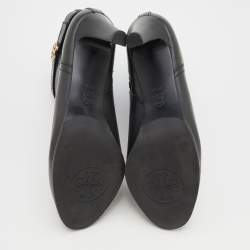 مملوكة مسبقًا Tory Burch Black Leather Ankle Length Boots Size 38.5