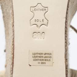 Pre Owned Tory Burch Cream Leather Ankle Strap Wedge Sandals Size 38