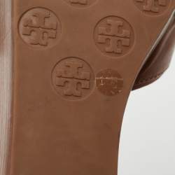 Pre Owned Tory Burch Tan Leather Selma Platform Wedge Sandals Size 41