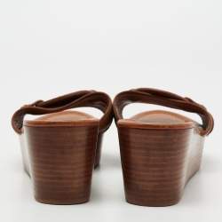 Pre Owned Tory Burch Tan Leather Selma Platform Wedge Sandals Size 41