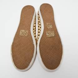 Pre Owned Tory Burch Metallic Gold Laser Cut Leather Bow Ballet Flats Size 40