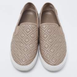 Pre Owned Tory Burch Grey Quilted Slip on Sneakers Size 38.5