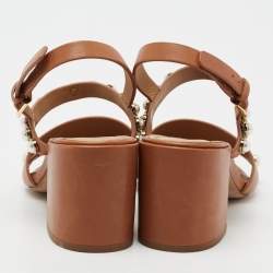 Pre Owned Tory Burch Brown Leather Emmy Pearl Ankle Strap Sandals Size 37