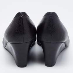 Pre Owned Tory Burch Black Leather Sophie Peep-Toe Wedge Pumps Size 40.5