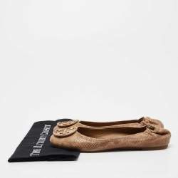 Pre Owned Tory Burch Light Brown Python Embossed Leather Reva Ballet Flats Size 39