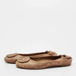 Pre Owned Tory Burch Light Brown Python Embossed Leather Reva Ballet Flats Size 39