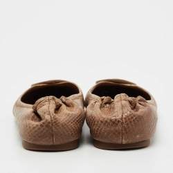 Pre Owned Tory Burch Light Brown Python Embossed Leather Reva Ballet Flats Size 39