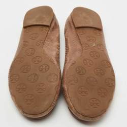Pre Owned Tory Burch Light Brown Python Embossed Leather Reva Ballet Flats Size 39