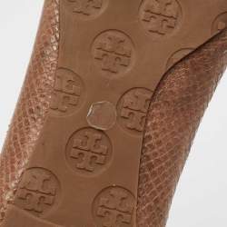 Pre Owned Tory Burch Light Brown Python Embossed Leather Reva Ballet Flats Size 39