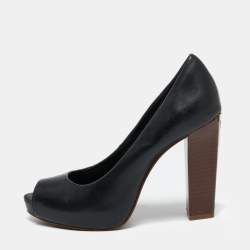 Pre Owned Tory Burch Black Leather Cantrelle Pumps Size 37.5