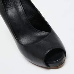 Pre Owned Tory Burch Black Leather Cantrelle Pumps Size 37.5
