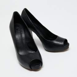 Pre Owned Tory Burch Black Leather Cantrelle Pumps Size 37.5