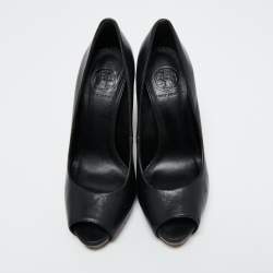 Pre Owned Tory Burch Black Leather Cantrelle Pumps Size 37.5