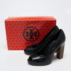 Pre Owned Tory Burch Black Leather Cantrelle Pumps Size 37.5