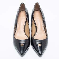 مملوكة مسبقًا Tory Burch Black Leather Cap Toe Pumps Size 37