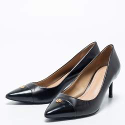 مملوكة مسبقًا Tory Burch Black Leather Cap Toe Pumps Size 37