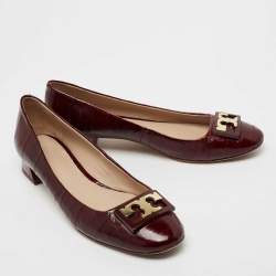 Pre Owned Tory Burch Burgundy Eel Leather Gigi Pumps Size 39