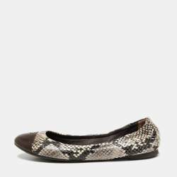 Pre Owned Tory Burch Tri-Color Snakeskin Embossed Leather Cap Toe Scrunch Ballet Flats Size 38
