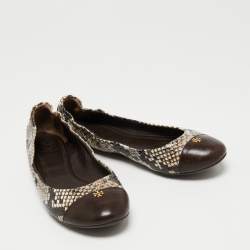 Pre Owned Tory Burch Tri-Color Snakeskin Embossed Leather Cap Toe Scrunch Ballet Flats Size 38