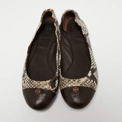 Pre Owned Tory Burch Tri-Color Snakeskin Embossed Leather Cap Toe Scrunch Ballet Flats Size 38