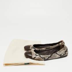 Pre Owned Tory Burch Tri-Color Snakeskin Embossed Leather Cap Toe Scrunch Ballet Flats Size 38