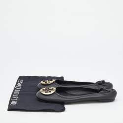 Pre Owned Tory Burch Black Leather Minnie Scrunch Ballet Flats Size 38.5