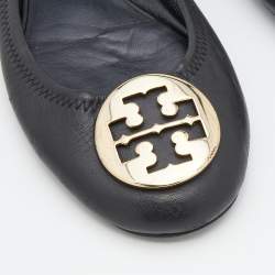 Pre Owned Tory Burch Black Leather Minnie Scrunch Ballet Flats Size 38.5
