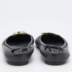 Pre Owned Tory Burch Black Leather Minnie Scrunch Ballet Flats Size 38.5