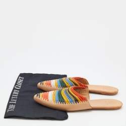 Pre Owned Tory Burch Multicolor Leather Rainbow Sienna Flat Mules Size 37.5