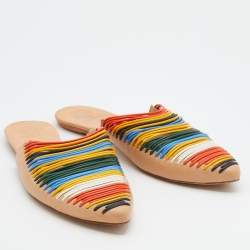 Pre Owned Tory Burch Multicolor Leather Rainbow Sienna Flat Mules Size 37.5
