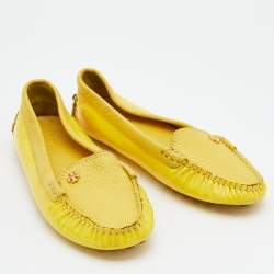 Tory Burch Yellow Patent Leather And Leather Slip On Loafers Size 36.5