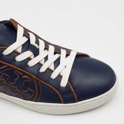 Pre Owned Tory Burch Navy Blue Leather Chance Low Top Sneakers Size 37.5