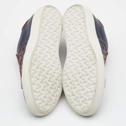 Pre Owned Tory Burch Navy Blue Leather Chance Low Top Sneakers Size 37.5