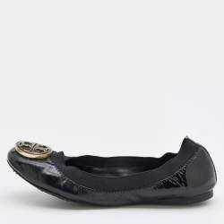 Pre Owned Tory Burch Black Patent Leather Scrunch Ballet Flats Size 36.5