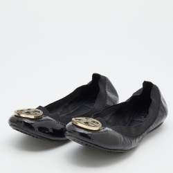 Pre Owned Tory Burch Black Patent Leather Scrunch Ballet Flats Size 36.5