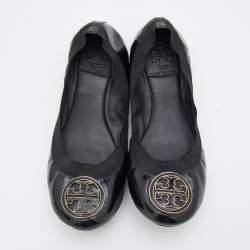 Pre Owned Tory Burch Black Patent Leather Scrunch Ballet Flats Size 36.5