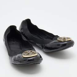 Pre Owned Tory Burch Black Patent Leather Scrunch Ballet Flats Size 36.5