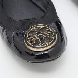 Pre Owned Tory Burch Black Patent Leather Scrunch Ballet Flats Size 36.5