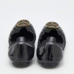Pre Owned Tory Burch Black Patent Leather Scrunch Ballet Flats Size 36.5