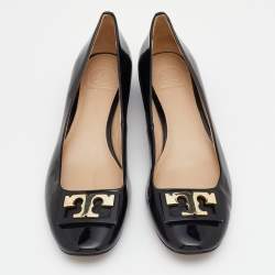 Pre Owned Tory Burch Black Patent Leather Gigi Block Heel Pumps Size 38.5