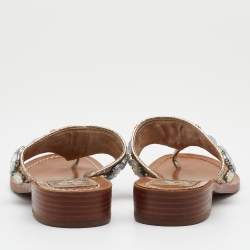 Pre Owned Tory Burch Metallic Crinkled Leather Embellished Thong Flats Size 36.5