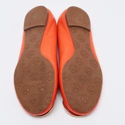 Pre Owned Tory Burch Orange Leather Reva Scrunch Ballet Flats Size 39